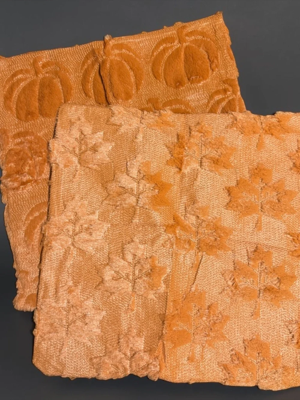 Fall Pumpkin & Maple Leaf Pillow Covers Set of 2 16x16 Burnt Orange NWT